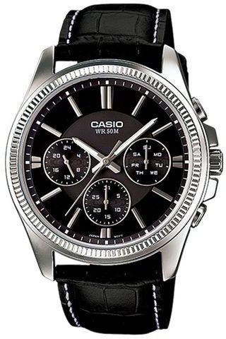 Casio MTP-1375L-1AVDF Leather Watch - Silver/Black