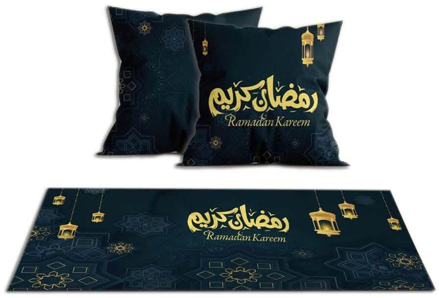 Get Velvet Runner Tablecloth Ramadan Pattern, With 2 Cushion Covers - Multicolor with best offers | Raneen.com