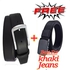 Fashion Genuine Men's Buckle Pure Leather Male Belt -Black + Free Canvas Plastic Belt