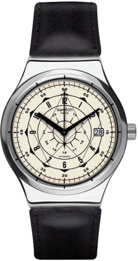Swatch Men's White Dial Leather Band Watch - YIS402