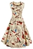 Fashion Sweetheart Neck Floral And Bird 50s Swing Dress - APRICOT