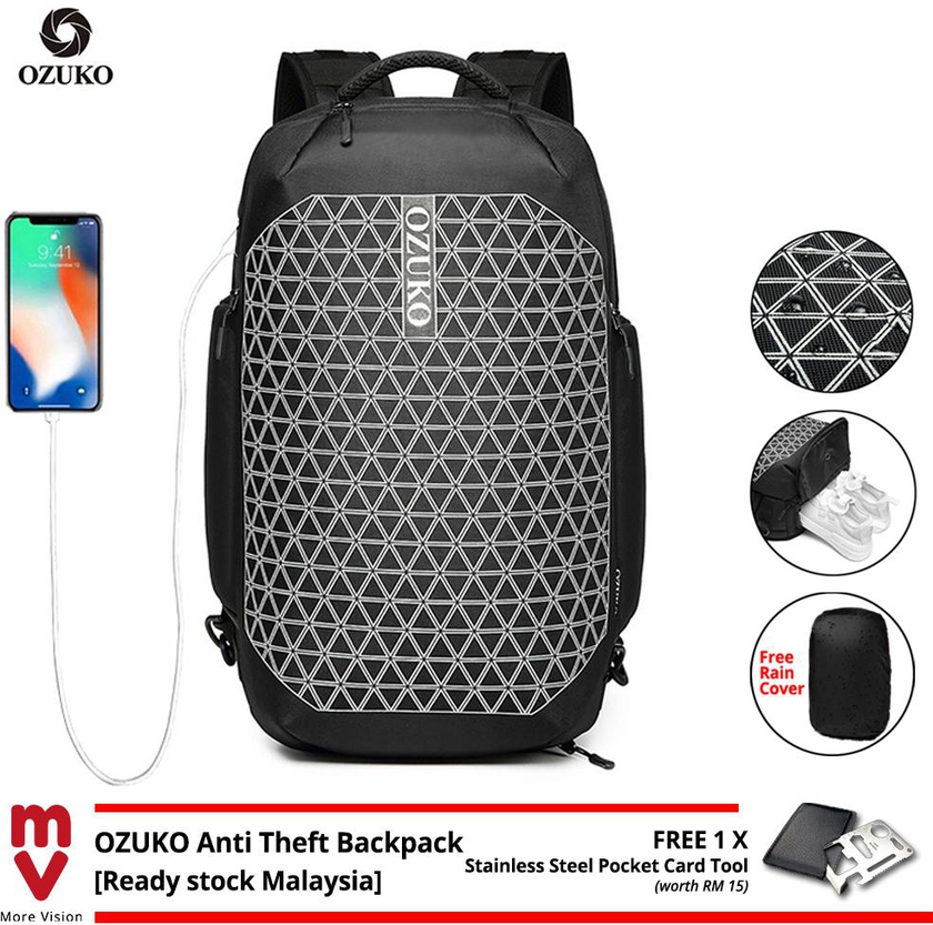 Ozuko Anti Theft with USB Charging Laptop Backpack (3 Colors)