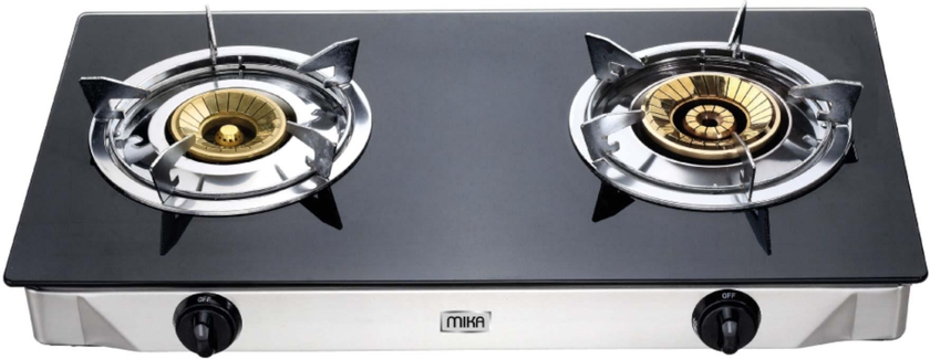 MIKA Gas Stove - MGS7100, Table Top, Black Toughtened Glass Top, 2 Burners, Black