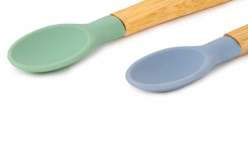 Citron - Organic Bamboo Spoons Set of 2 - Green/Dusty Blue- Babystore.ae