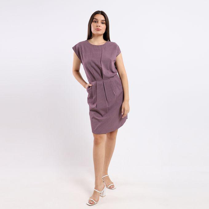 Kady Self Pattern Sleeveless Dress With Side Pockets - Dark Purple