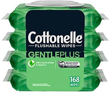 Cottonelle GentlePlus Flushable Wet Wipes with Aloe & Vitamin E - 4 Flip-Top Packs, 168 Total Flushable Wipes, 42 Count (Pack of 4)