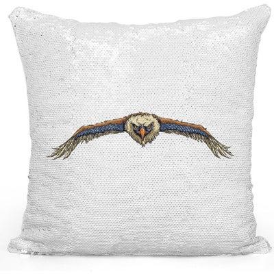 Eagle Themed Sequin Decorative Throw Pillow White/Silver/Blue 40x40cm