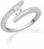 Peora Sterling Silver Rhodium Semi Bezel Set Crossover Shank Round CZ Solitaire Ring