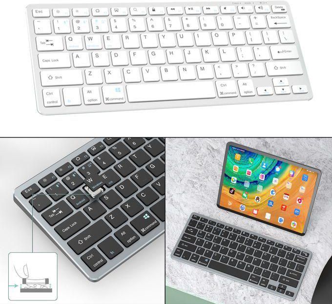 Generic Wireless Keyboard & Mouse Combo 78-Key For Multi-Device Fashion Silver