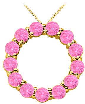 Created Pink Sapphire Circle of life Eternity Pendant in 18K Yellow Gold Vermeil over 925 Silver