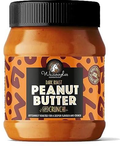 Wazoogles Peanut Butter, Dark Roast Super Crunch, 400g | Roasted Longer For Deeper Flavour | No Added Sugar | No Added Oil | All Natural | Dark Roast Peanut Butter