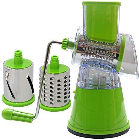 Cheng Manul Rotary Cheese Grater Handheld Rotary Grater Slicer Cheese and Vegetable Grater with Handle Mandoline Drum Slicer Grinder for Kitchen (Green)