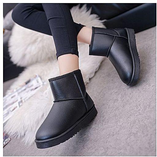 Eissely Women Boot Flat Ankle Fur Lined Winter Warm Snow Shoes Cotton Shoes BK/36-Black