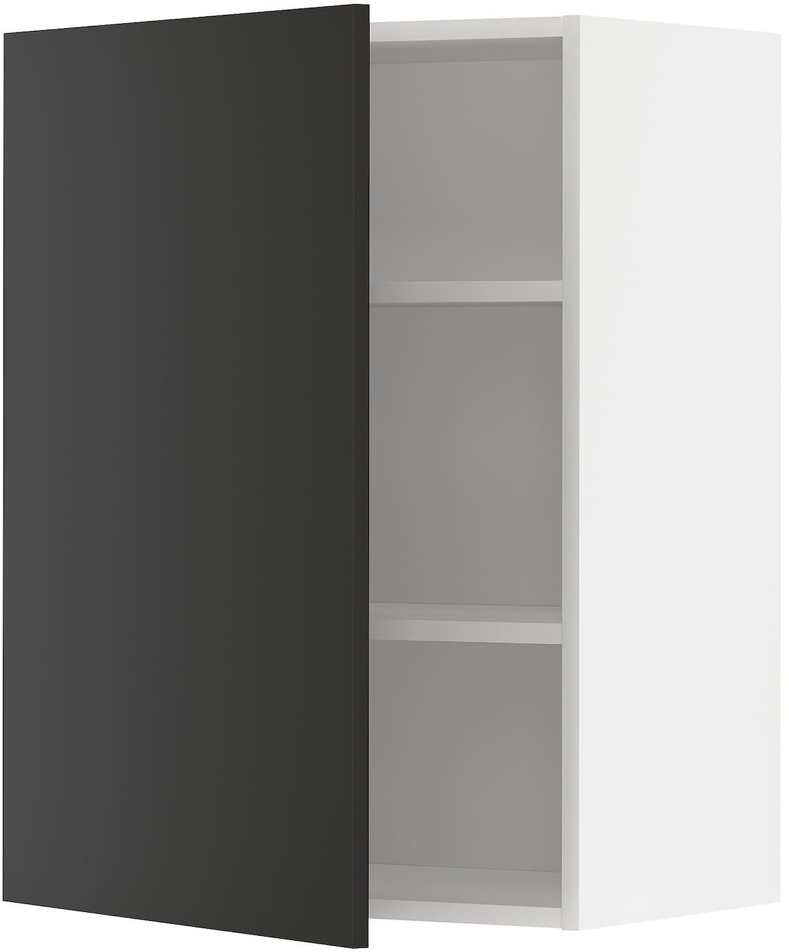 METOD خزانة حائط مع أرفف - أبيض/Nickebo فحمي مطفي ‎60x80 سم‏