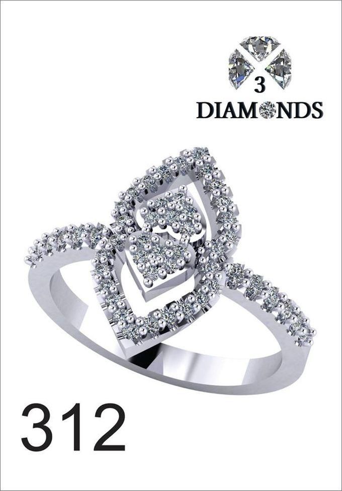 3Diamonds خاتم شكل قلب للنساء مطلي بالبلاتين عالية الجودة ومرصع بحجر الزركون - سيلفر