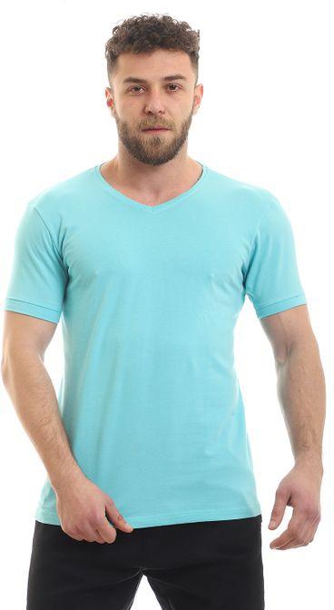 Izor Basic Solid Summer V-Neck T-Shirt - Light Blue