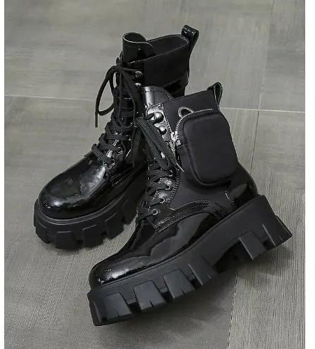 Patent Leather Ankle Boots - Black
