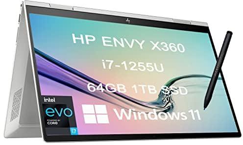 2022 HP Envy X360 15 15.6" FHD 2-in-1 Touchscreen (Intel 10-Core i7-1255U, 64GB RAM, 1TB PCle SSD, Active Stylus), FHD Convertible Laptop, Backlit, 2 x Thunderbolt 4, Webcam, Windows 11 Home