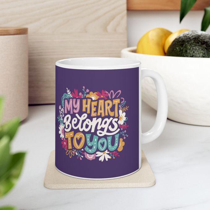Valentine's Day Heart Quote Lettering 'My Heart Belongs To You' Mug مج مطبوع