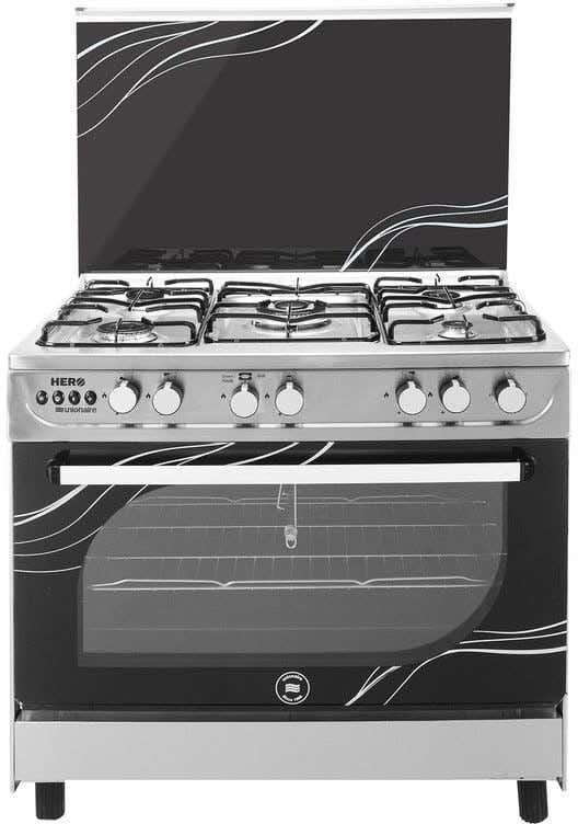 Get Unionaire Hero Gas Cooker, 5 Burners, 60 x 90 cm, Fan, Timer, Full Stainless, C69SS-F2C-447-FSO-HERO-2W-AL - Silver with best offers | Raneen.com