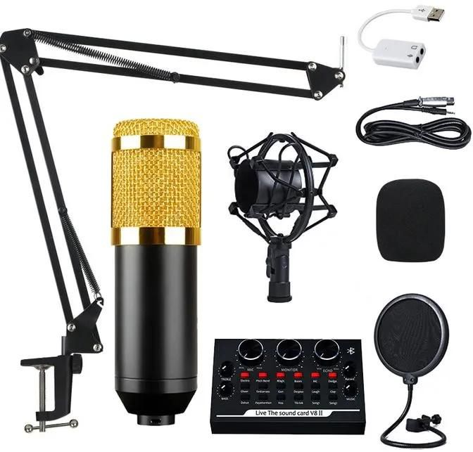 Bm800 Professional Condenser Studio Microphone V8 Sound Card Arm Stand And Shock Mount And Arm Stand And Filter