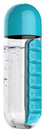 2-In-1 Sport Water Bottle With Pill Organizer Blue/Clear 3.1 x 9.3inch