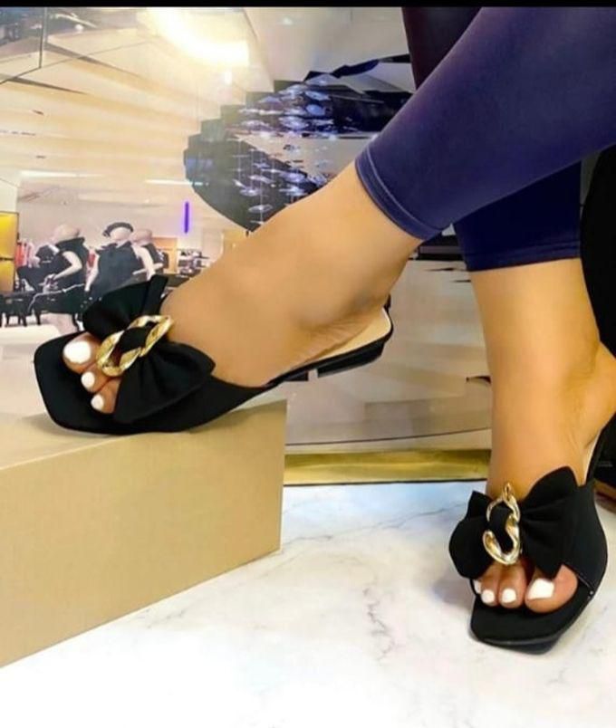 Women's Low Heel Slippers -black/white