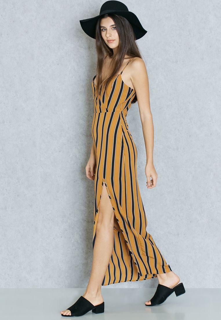 Striped Slit Maxi Dress