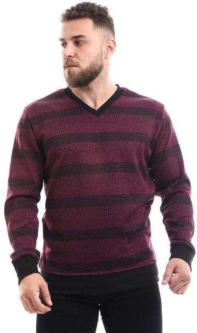 Kady Casual Striped V-Neck Sweatshirt - Dark Purple