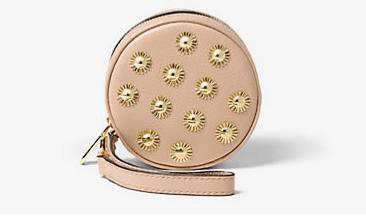 MICHAEL KORS JET SET TRAVEL STUDDED LEATHER COIN PURSE Oyster