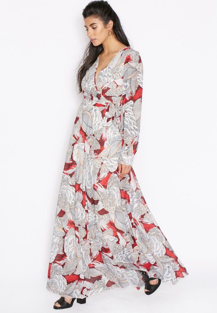 Floral Print Belted Wrap Front Maxi Dress