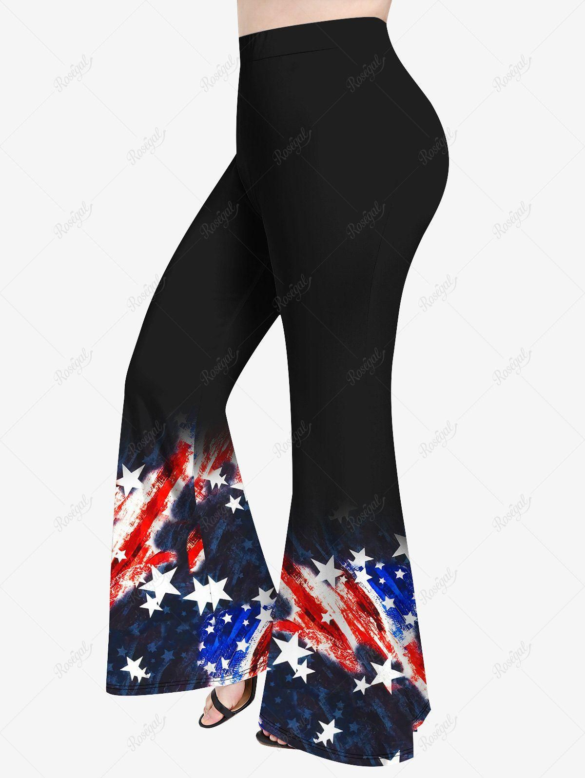 Plus Size American Flag Print Flare Pants - 5x | Us 30-32