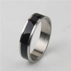 Mens ring Alsnstal in silver and decorated with ribbon Black Size10