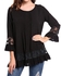 Meaneor Casual O-Neck Long Sleeve Lace Patchwork Ruffle Brim Pullover Top T-Shirt-Black