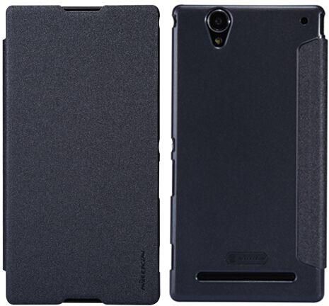 Nillkin Sony Xperia T2 Ultra D5322 D5303 Sparkle Leather Cover Case With Screen Protector - Black