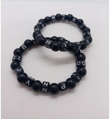 2Pcs Unisex Elastic Alphabet Beaded Bracelets - Black