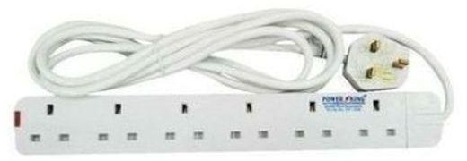 Power King 6 Way Power Extension -Long Cable White
