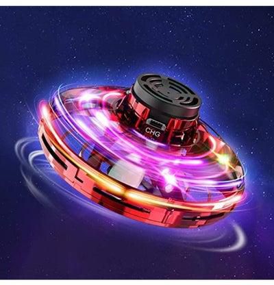 UFO Drone Fidget Magic Flying Spinner for Adult Kids Hand Operated Drones Small Toy with Rotating LED Lights Red