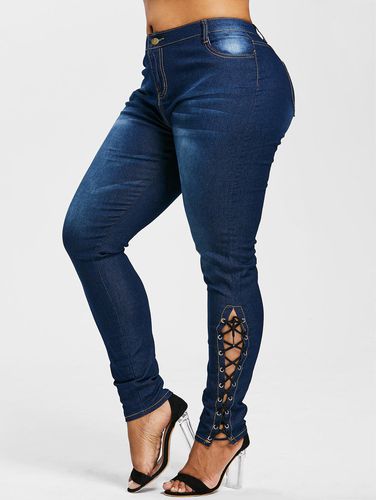 Plus Size Side Lace Up Zipper Fly Jeans - 3x price from rosegal in ...