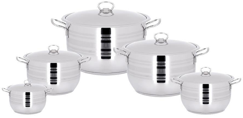 Get Aboud Stainless Steel Cookware Set, 10 Pieces - Silver with best offers | Raneen.com