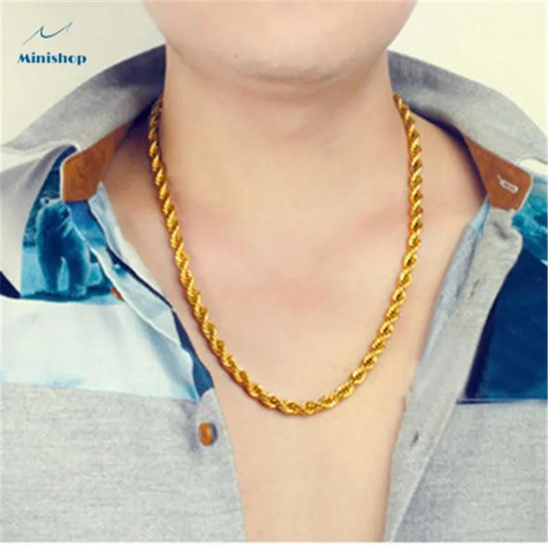 Men New Fashion Twist Necklace Titanium Steel Gold Plated  Thick Chain Party Jewelry Accessories