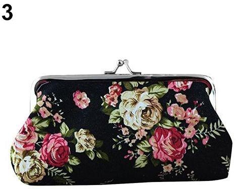Sanwood Women's Coin Purse Money Bag Case Wallet Keys Card Pouch Big Flower Pattern Hasp-Black