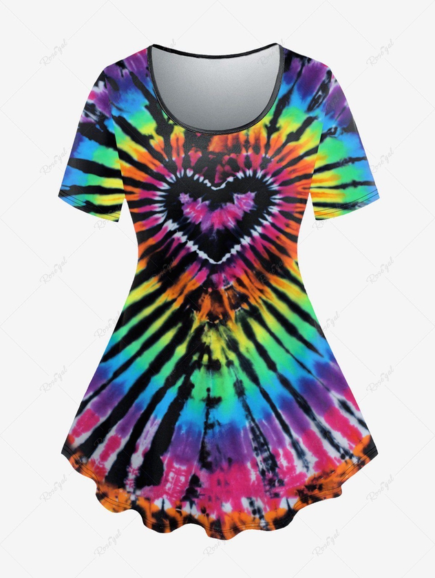 Plus Size Tie Dye Heart Print Short Sleeves T-shirt - 5x | Us 30-32