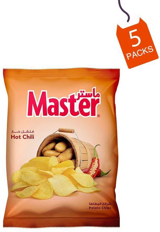 Master Chips Natural Potato Chips - Hot and Chili - 85 gm - Pack Of 5