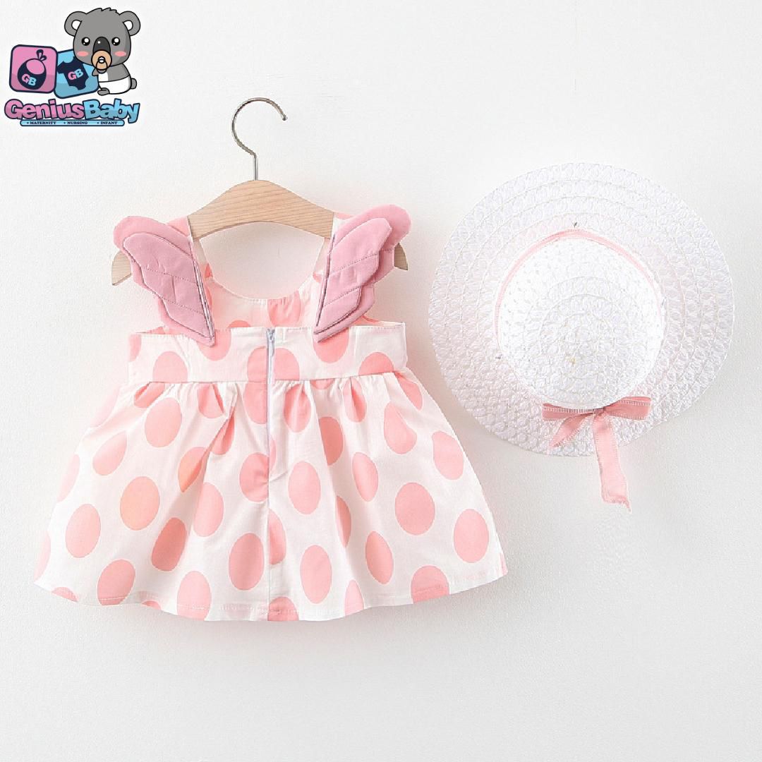 Genius Baby House 3m-3y Baby Girl Cotton Dress with Hat C1889  - 4 Sizes (Pink)
