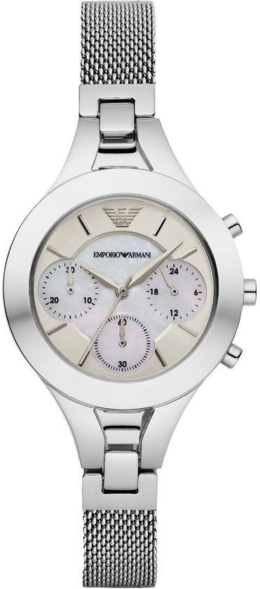 Emporio Armani Women's Classic Mother Of Pearl Dial Silver Stainless Steel Chronograph Watch
