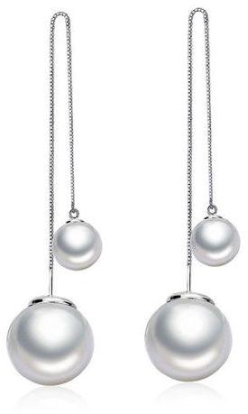 Eissely Women's Elegant Silver Plated Pearl Drop Long Chain Tassel Earrings