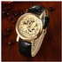 Duoya Skeleton Mens Brown Leather Band Quartz Stainless Steel Gold Wrist Watch BK