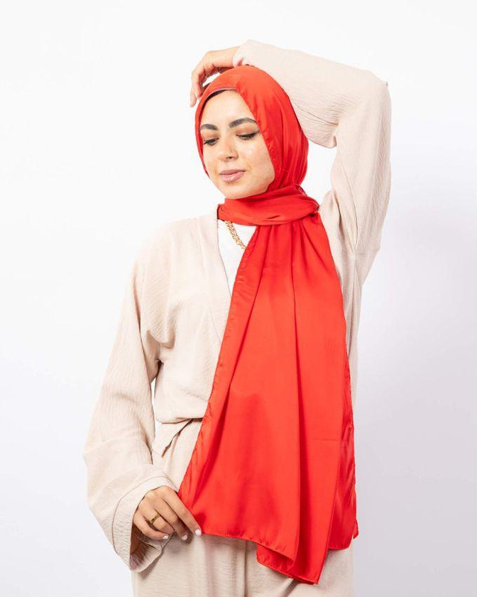 Tie Shop Plain Wide Satin Scarf- Red- Free Size