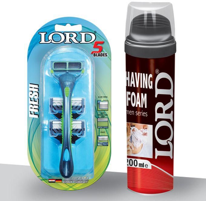 Lord 5 Blade Razors With 2 Extra Five Blade+ Shaving Foam - 200ml